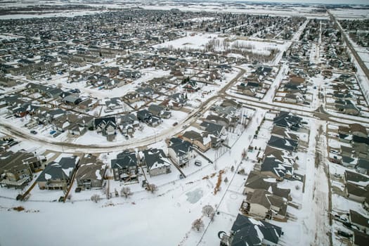 Drone image showcasing the town of Martensville in Saskatchewan, known for its suburban charm and community spirit.