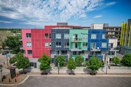 Drone image capturing the vibrant and historic Riversdale area in Saskatoon.