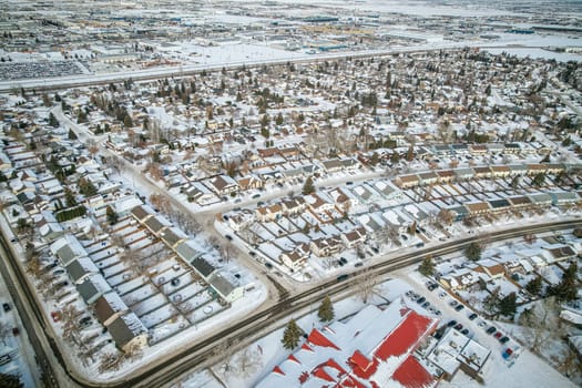 Aerial snapshot of Silverwood Heights, Saskatoon, revealing its residential allure and lush surroundings.