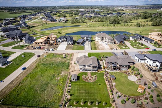 Drone image highlighting Greenbryre, Saskatoon, known for its luxury homes and golf course