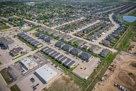 Drone image showcasing the town of Martensville in Saskatchewan, known for its suburban charm and community spirit.