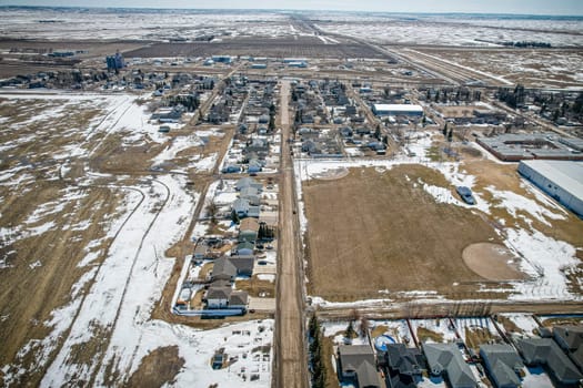 Drone image capturing the town of Aberdeen in Saskatchewan, showcasing its rural charm and picturesque landscapes