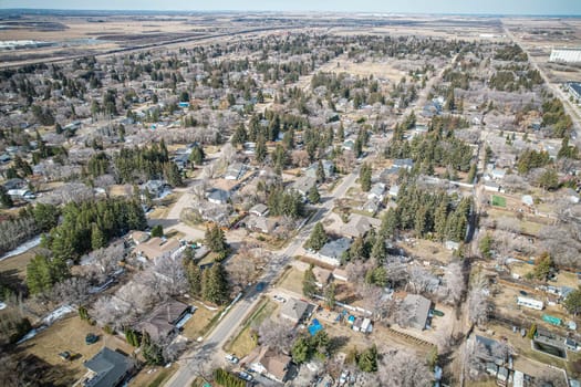 Drone image of Montgomery, Saskatoon, capturing its residential charm and spacious layout.