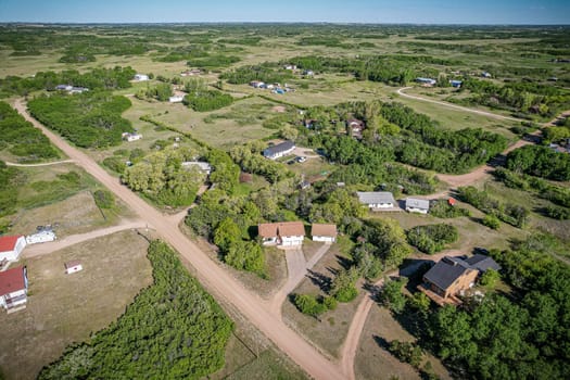 Drone image capturing the natural beauty of Pike Lake in Saskatchewan, showcasing its tranquil waters and scenic surroundings