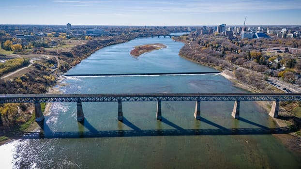 Drone image highlighting North Park, Saskatoon, with its cozy residential areas and green spaces.