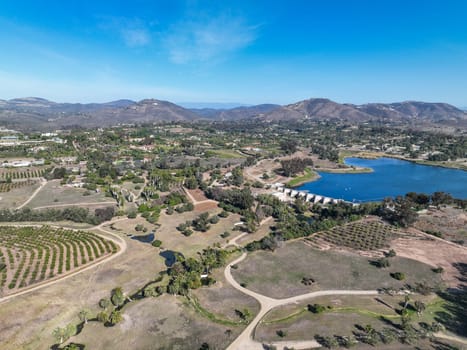 Aerial view over Rancho Santa Fe super wealthy town in San Diego, California, USA