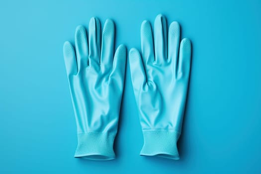 Blue protective gloves, an element of workwear on a blue background.