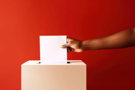 Democratic Election: Voter Holding Ballot Paper, Making a Choice in Background of Government Campaign