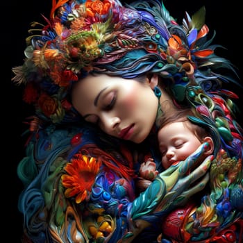 Colorful posters of mother and child. Mother's day. AI Generated