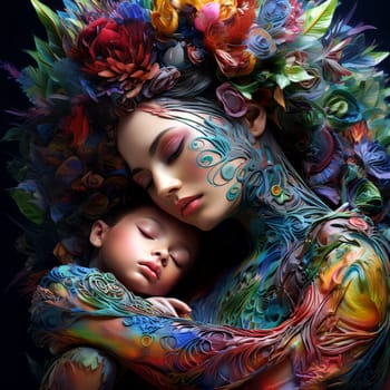 Colorful posters of mother and child. Mother's day. AI Generated