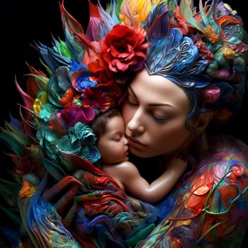 Colorful posters of mother and child. Mother's day. AI Generated