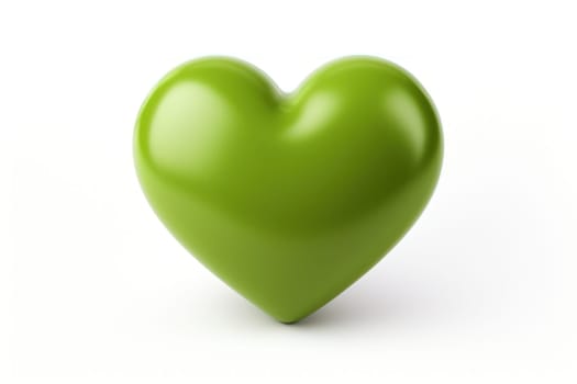 Green heart isolated on white background. Generative AI.