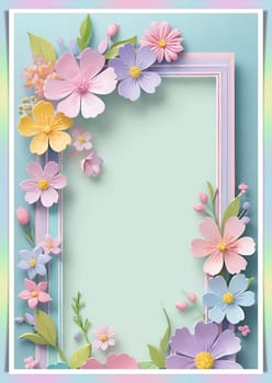 Cherry blossom frame on pastel background with space for text. Sakura.Paper art of Cherry blossom with frame on pastel background.Paper cut style.Spring background with sakura flowers and leaves. Vector paper illustration.3d rendering.Spring flowers frame with copy space for your text. Pastel colors.Minimal style.İnvitation and celebrations.