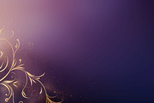 Gradient violet background random symmetric gold lined subtle Indian culture pattern. Generative AI.