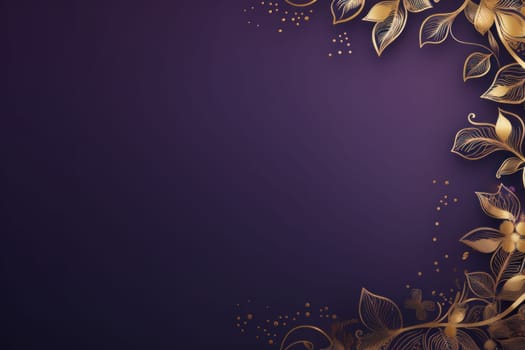 Gradient violet background random symmetric gold lined subtle Indian culture pattern. Generative AI.
