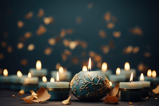 Illustration of Diwali festival Diya Lamp with rangoli at the bottom. Generative AI.