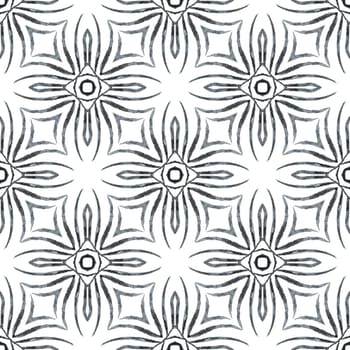 Organic tile. Black and white alluring boho chic summer design. Textile ready amusing print, swimwear fabric, wallpaper, wrapping. Trendy organic green border.