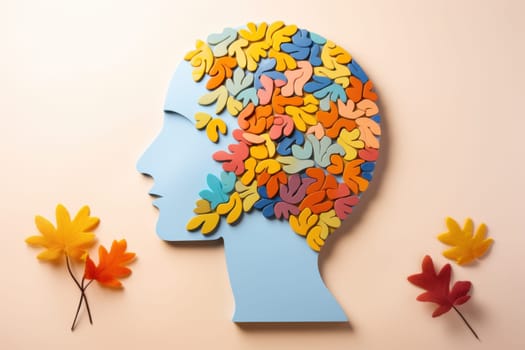 Brain shaped puzzle paper world mental health day, world Parkinson day concept. Generative AI.
