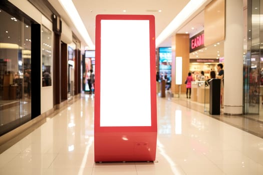 The advertising machine stands at the shopping mall. Generative AI.