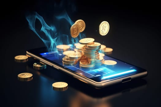 The concept of earning through a smartphone. Generative AI.