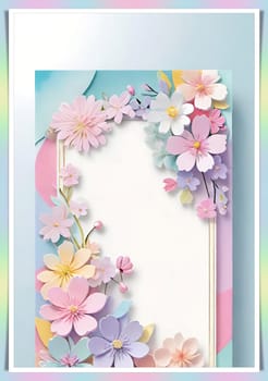 Cherry blossom frame on pastel background with space for text. Sakura.Paper art of Cherry blossom with frame on pastel background.Paper cut style.Spring background with sakura flowers and leaves. Vector paper illustration.3d rendering.Spring flowers frame with copy space for your text. Pastel colors.Minimal style.İnvitation and celebrations.