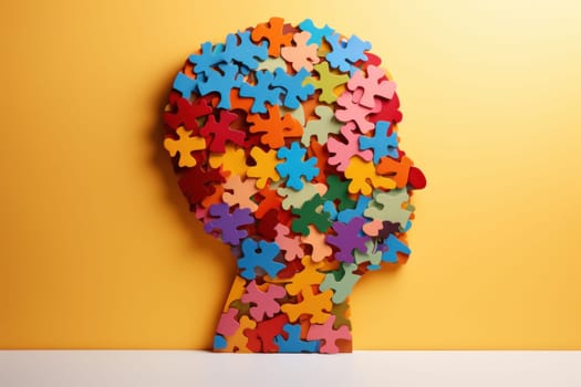 Brain shaped puzzle paper world mental health day, world Parkinson day concept. Generative AI.