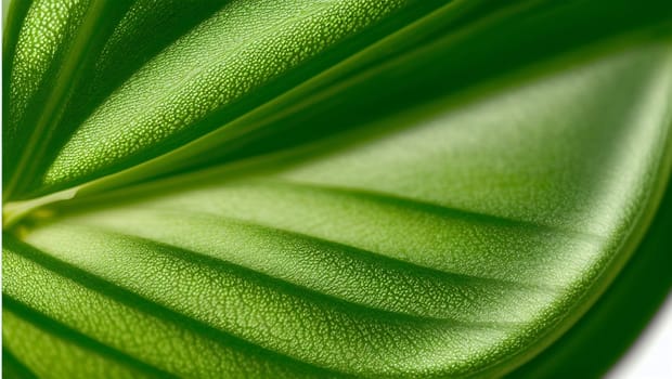 Nice decorative background with the detail of a leaf in shades of green. Generative AI.