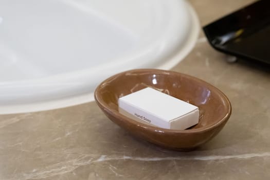 White cardboard hand soap box for hotel usage , mockup design