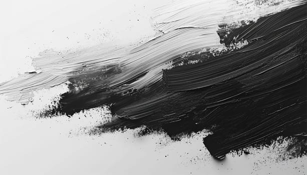 Black and white paint strokes abstract background texture. White oil paint smudge over white background. Black oil paint stroke top view. copy space