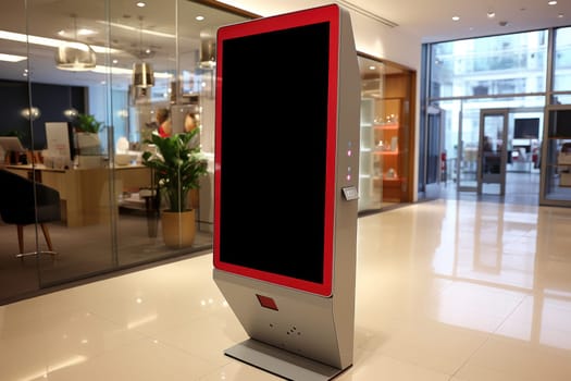 The advertising machine stands at the shopping mall. Generative AI.