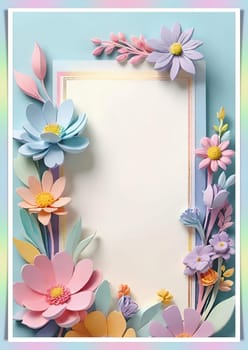 Cherry blossom frame on pastel background with space for text. Sakura.Paper art of Cherry blossom with frame on pastel background.Paper cut style.Spring background with sakura flowers and leaves. Vector paper illustration.3d rendering.Spring flowers frame with copy space for your text. Pastel colors.Minimal style.İnvitation and celebrations.