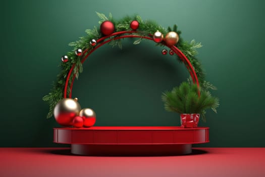 Beautiful Christmas background with podium. Generative AI.