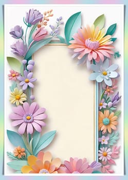 Cherry blossom frame on pastel background with space for text. Sakura.Paper art of Cherry blossom with frame on pastel background.Paper cut style.Spring background with sakura flowers and leaves. Vector paper illustration.3d rendering.Spring flowers frame with copy space for your text. Pastel colors.Minimal style.İnvitation and celebrations.