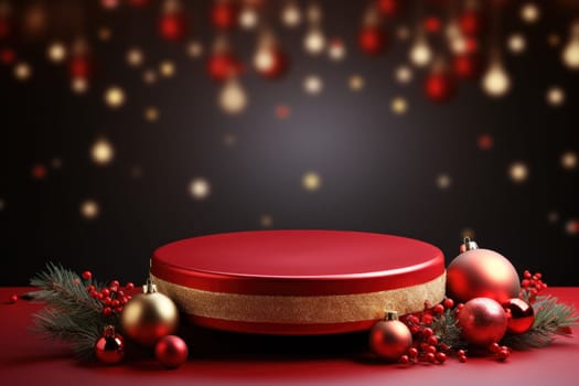 Beautiful Christmas background with podium. Generative AI.