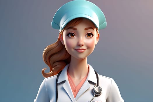 A charming cartoon illustration of a nurse with a stethoscope cleverly placed on her head.