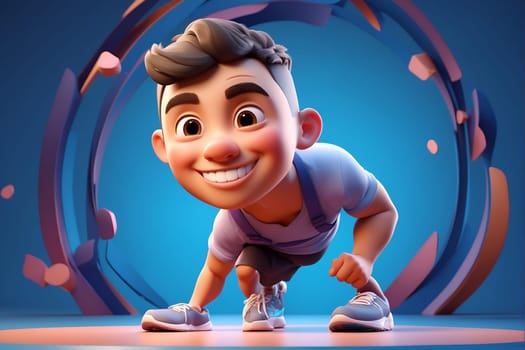 A lively cartoon character with a big smile on his face radiating joy and happiness.