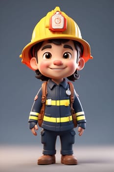 A cartoon character wearing a firemans helmet stands proudly, ready to fight fires and save the day.
