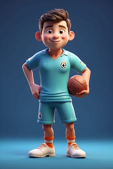 A cartoon boy is seen holding a basketball in his hand.