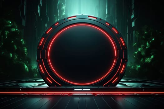 Banner of the Christmas in a red and green futuristic neon style. Generative AI.