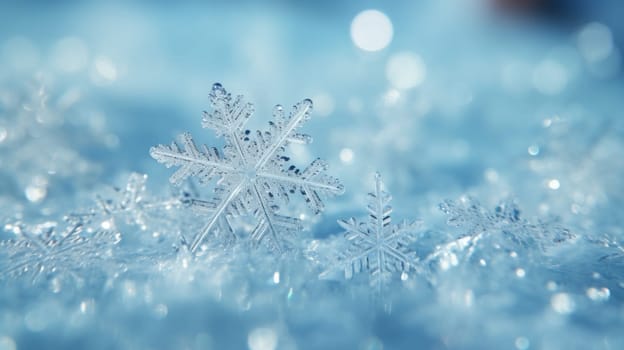 A mesmerizing scene of snowflakes drifting in the wind. Generative AI.