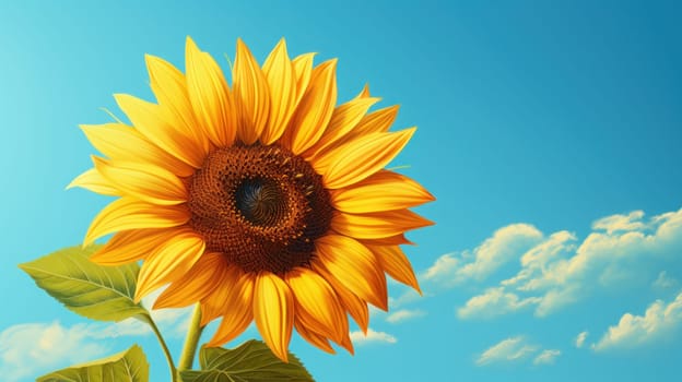 Summer Beauty Bright Sunflower Isolated on Blue Background. Generative AI.