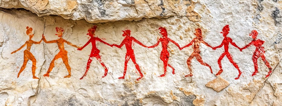 Expressive cave art-style depiction of a couple dancing with love and passion.