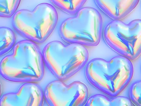 3D Glass Shiny Heart Background. Creative Valentine's Day 3D Wallpaper. Ai generated