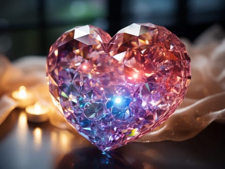 Opal Iridescent 3D Heart Icon. Glossy Neon Raindow Heart Shape. Ai Generated