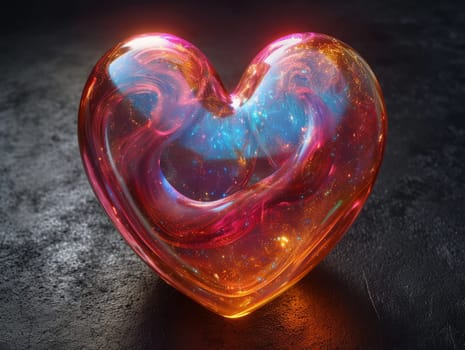 Opal Iridescent 3D Heart Icon. Glossy Neon Raindow Heart Shape. Ai Generated