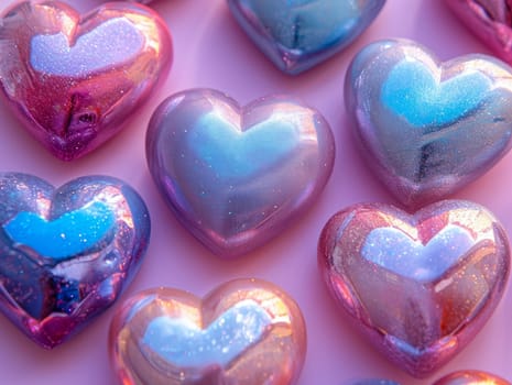 3D Glass Shiny Heart Background. Creative Valentine's Day 3D Wallpaper. Ai generated