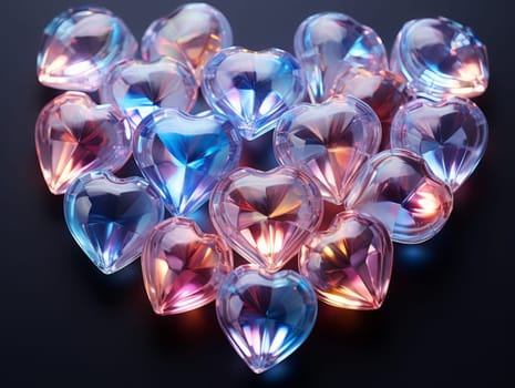 Glass 3D Realistic Heart Shape. Valentine's Day Creative 3D Background. Ai generated