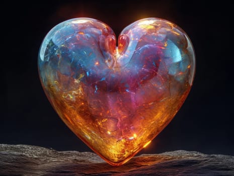 Glass 3D Realistic Heart Shape. Valentine's Day Creative 3D Background. Ai generated