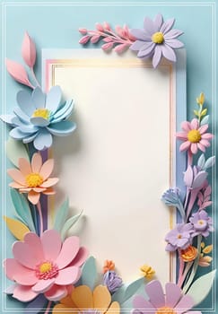 Cherry blossom frame on pastel background with space for text. Sakura.Paper art of Cherry blossom with frame on pastel background.Paper cut style.Spring background with sakura flowers and leaves. Vector paper illustration.3d rendering.Spring flowers frame with copy space for your text. Pastel colors.Minimal style.İnvitation and celebrations.