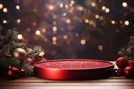Beautiful Christmas background with podium. Generative AI.